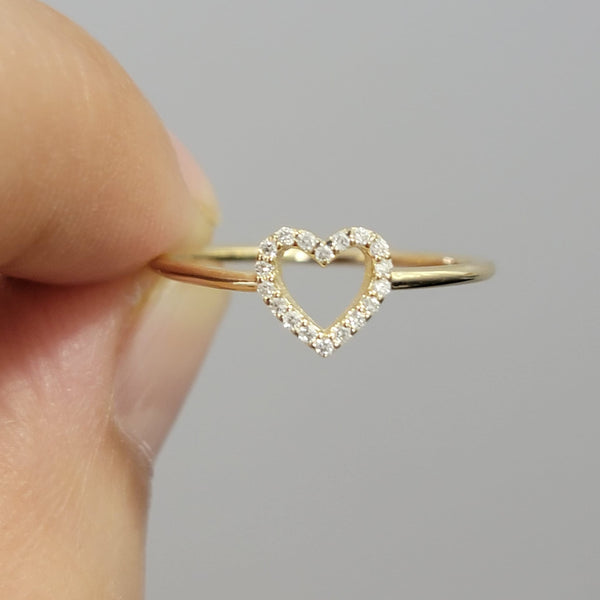 Diamond Heart Ring, 14K Solid Gold Open Heart Ring, 0.09 Ctw Natural Diamond Band, Promise Ring, Heart Shape Ring, 14k White