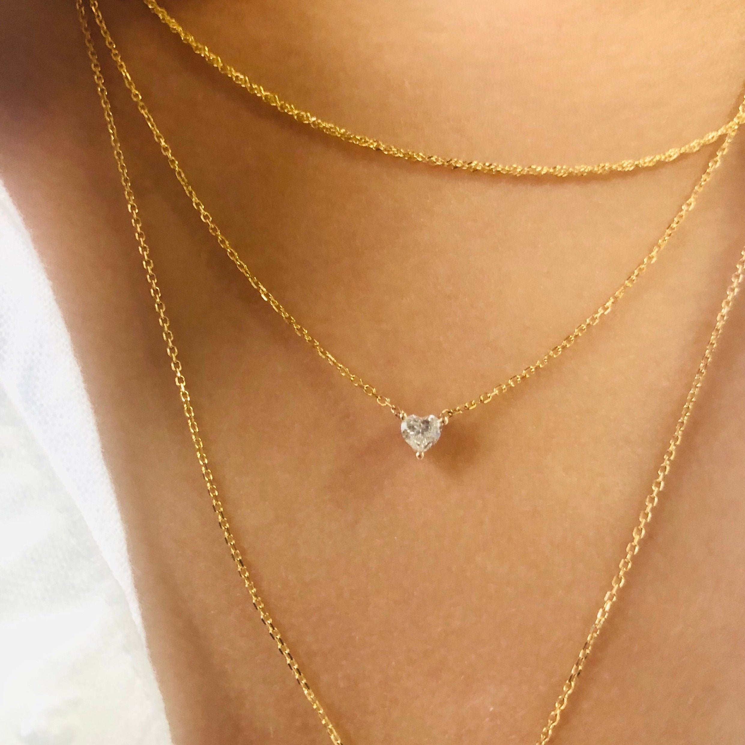 Diamond Necklace In 14k Solid newest Gold/Delicate Floating Diamond Necklace/Bridesmaids Gift