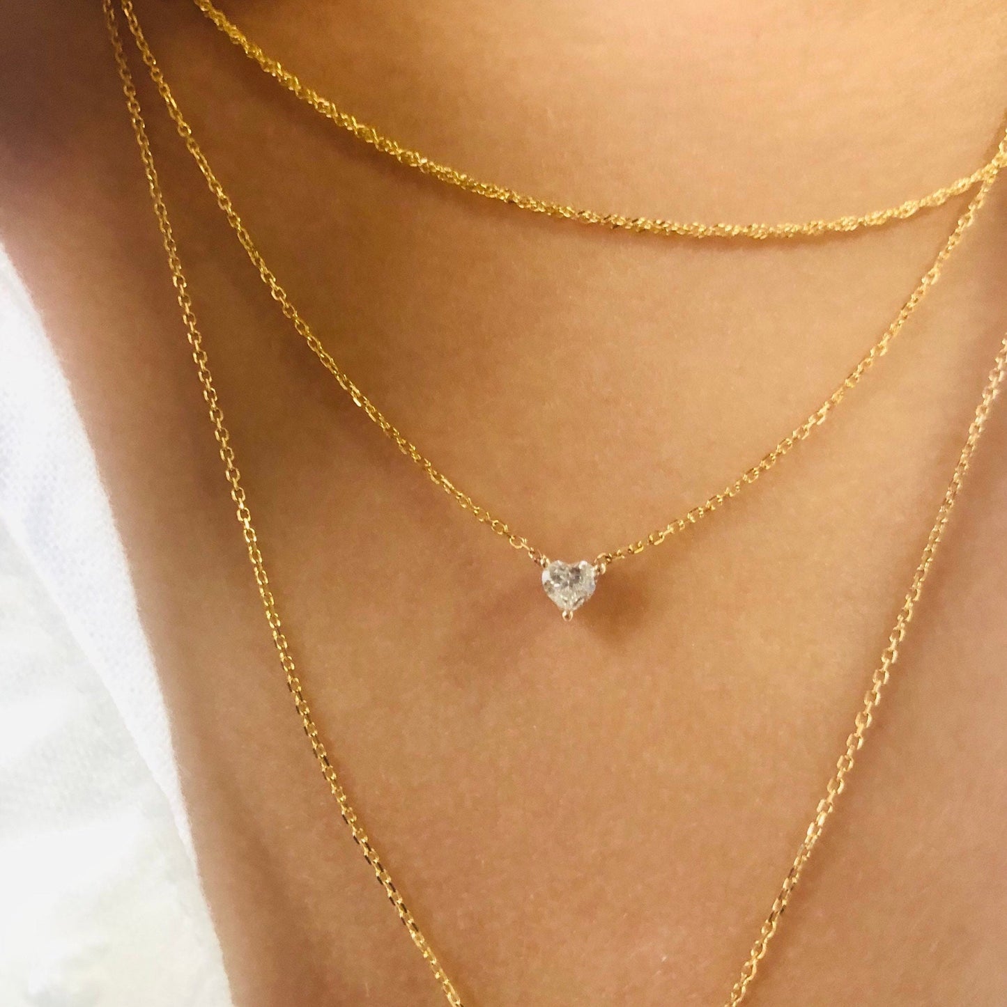 Diamond Solitaire Necklace in 14k Solid Gold, Bridesmaid Gift, Delicate Solitaire Necklace, Floating Diamond, Diamond Layering Necklace
