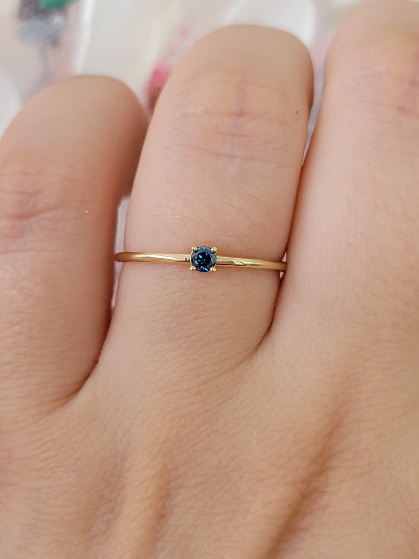 Natural Blue Diamond Ring In 14k Gold, 4 Prong Ring Blue Diamond Ring, Blue Diamond Wedding Ring, Blue Diamond Engagement Band, Gift for Her