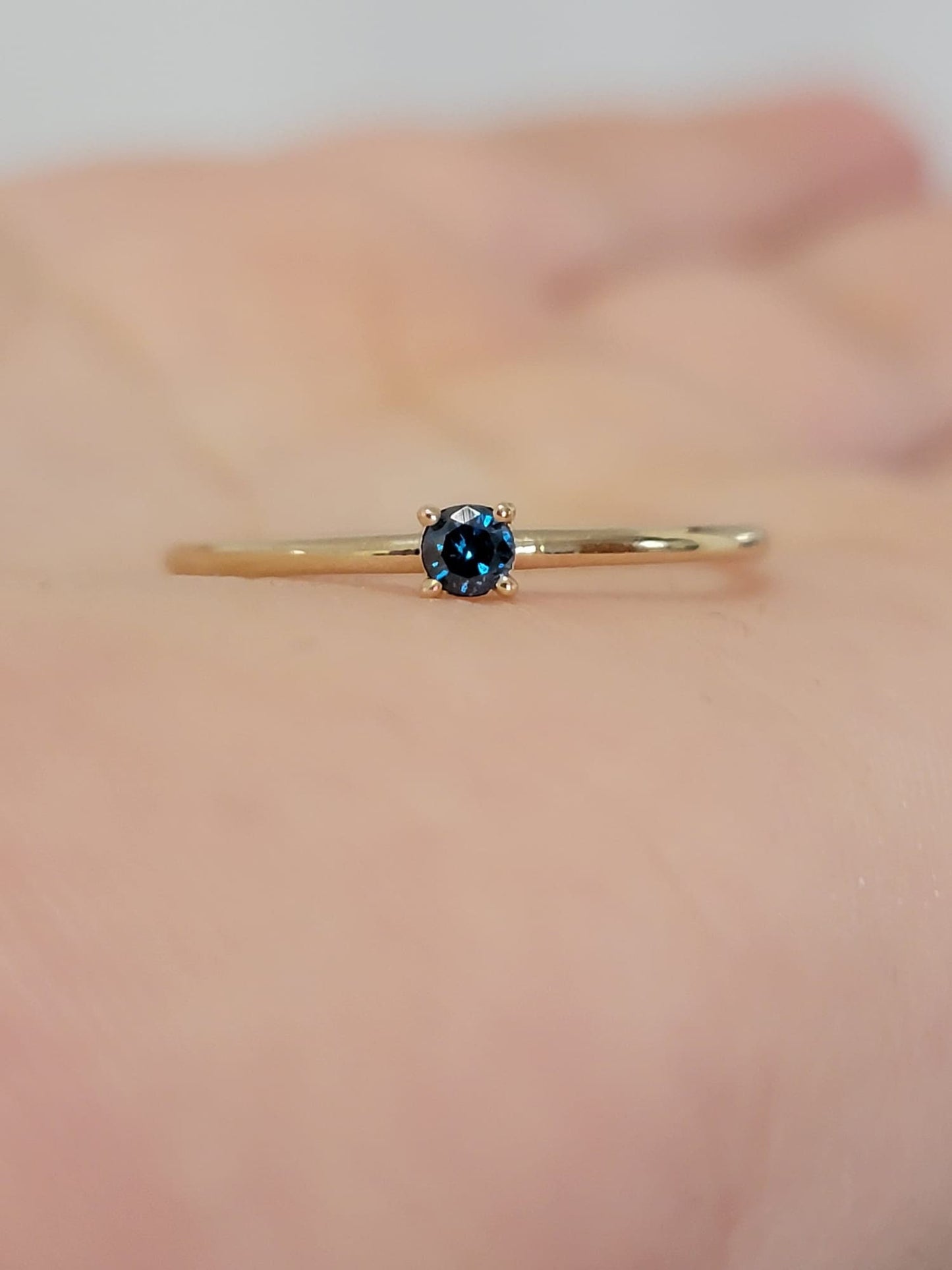 Natural Blue Diamond Ring In 14k Gold, 4 Prong Ring Blue Diamond Ring, Blue Diamond Wedding Ring, Blue Diamond Engagement Band, Gift for Her