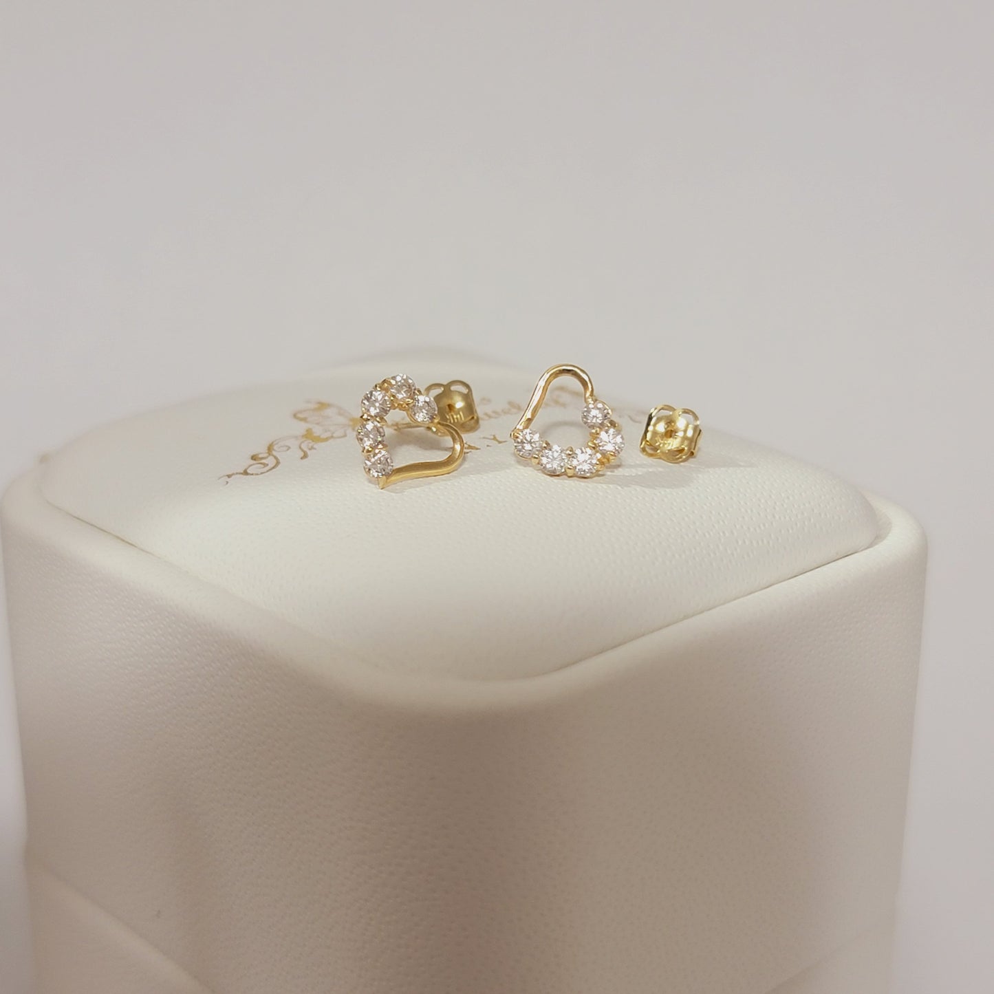 14k Gold Heart Diamond Stud Earrings
