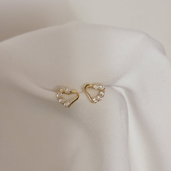 14k Gold Heart Diamond Stud Earrings