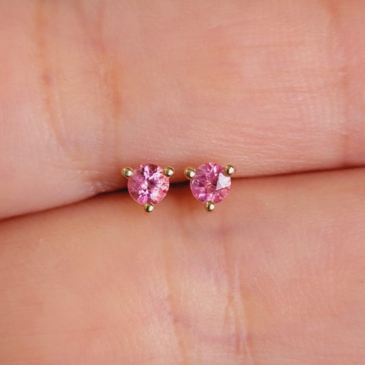 Round Pink Sapphire Stud Earrings