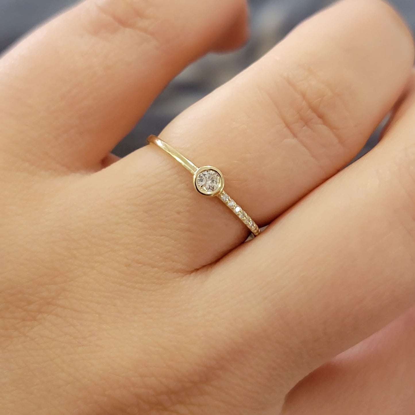 Diamond Solitaire Ring, Diamond Ring,  Solitaire Diamond Bezel Ring, Simple Diamond Ring, Promise Ring, Stacking Ring, Dainty Promise Ring
